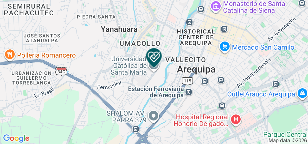 Mapa de Centro de Vacunación Servicio Medico Ucsm