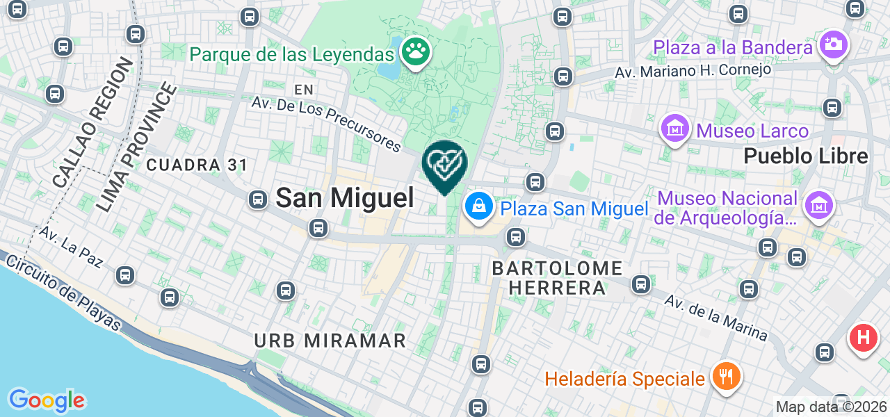 Mapa de Centro Odontologico Americano - San Miguel