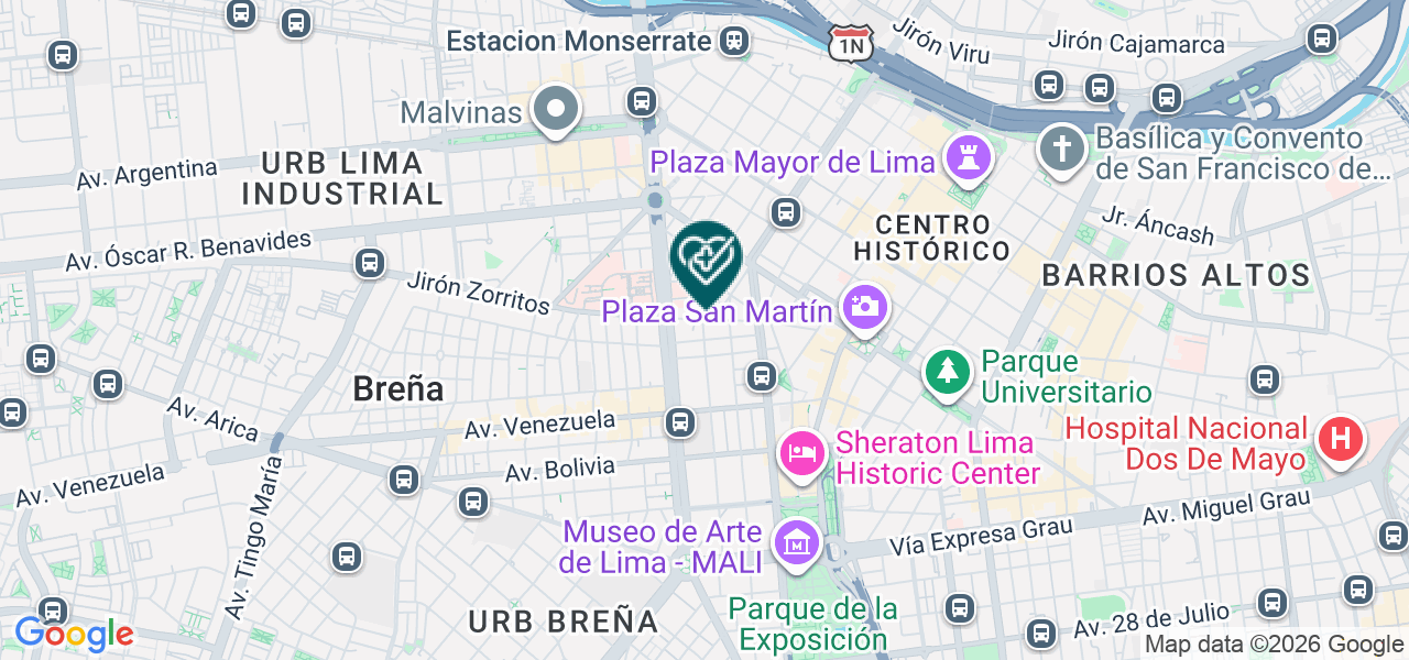 Mapa de Centro Odontologico Americano - Alfonso Ugarte